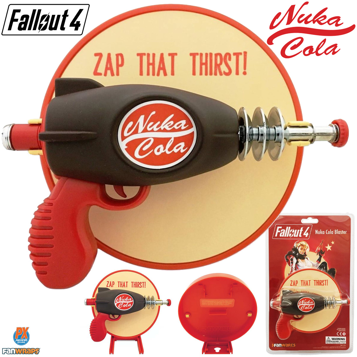Fallout Nuka Cola Blaster com Design Retrô Futurista e Suporte de Parede