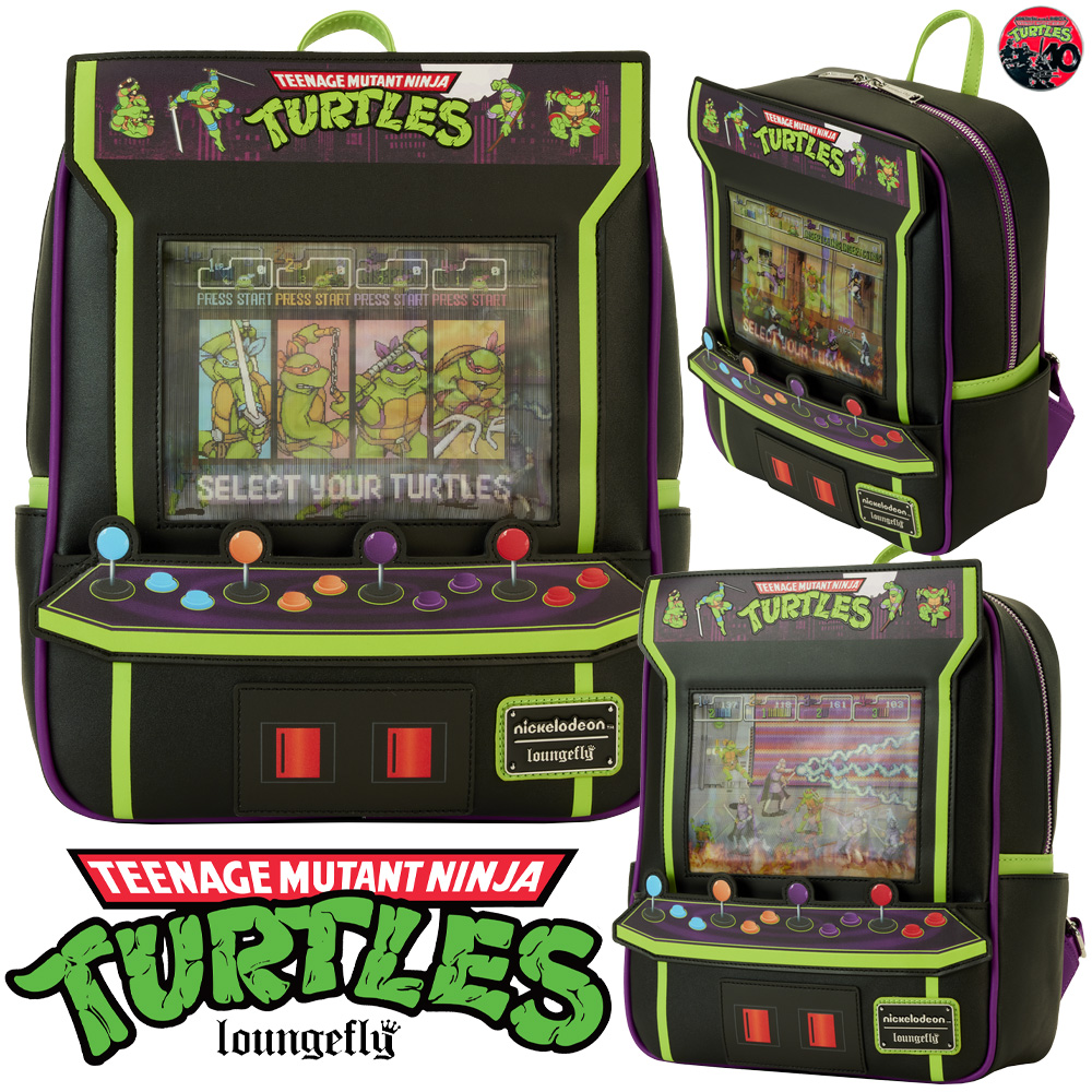 Mini-Mochila Tartarugas Ninjas Vintage Arcade com Tela Lenticular