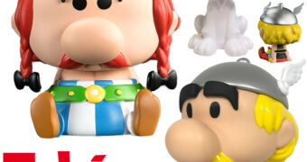 Cofres Asterix, Obelix e Ideafix em Estilo Chibi com Cabeças Desproporcionais