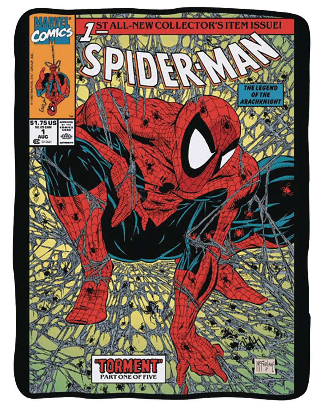 Spider-Man Comics Throw Blanket with Covers by Todd McFarlane (Spider-Man #1 1990)