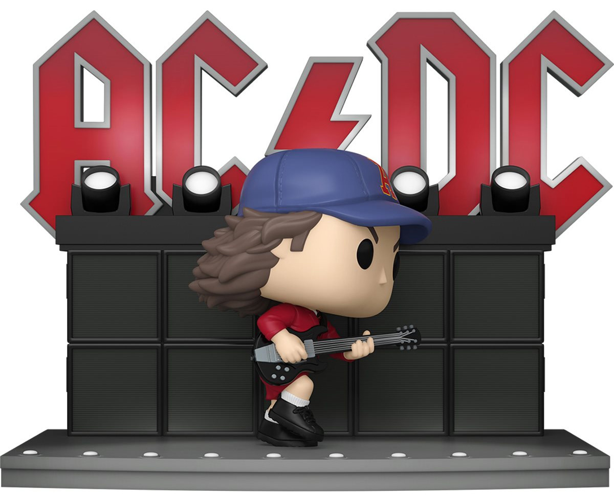 AC/DC Pop! Rocks: Angus Young Dançando no Palco e com Uniforme Verde da Turnê 