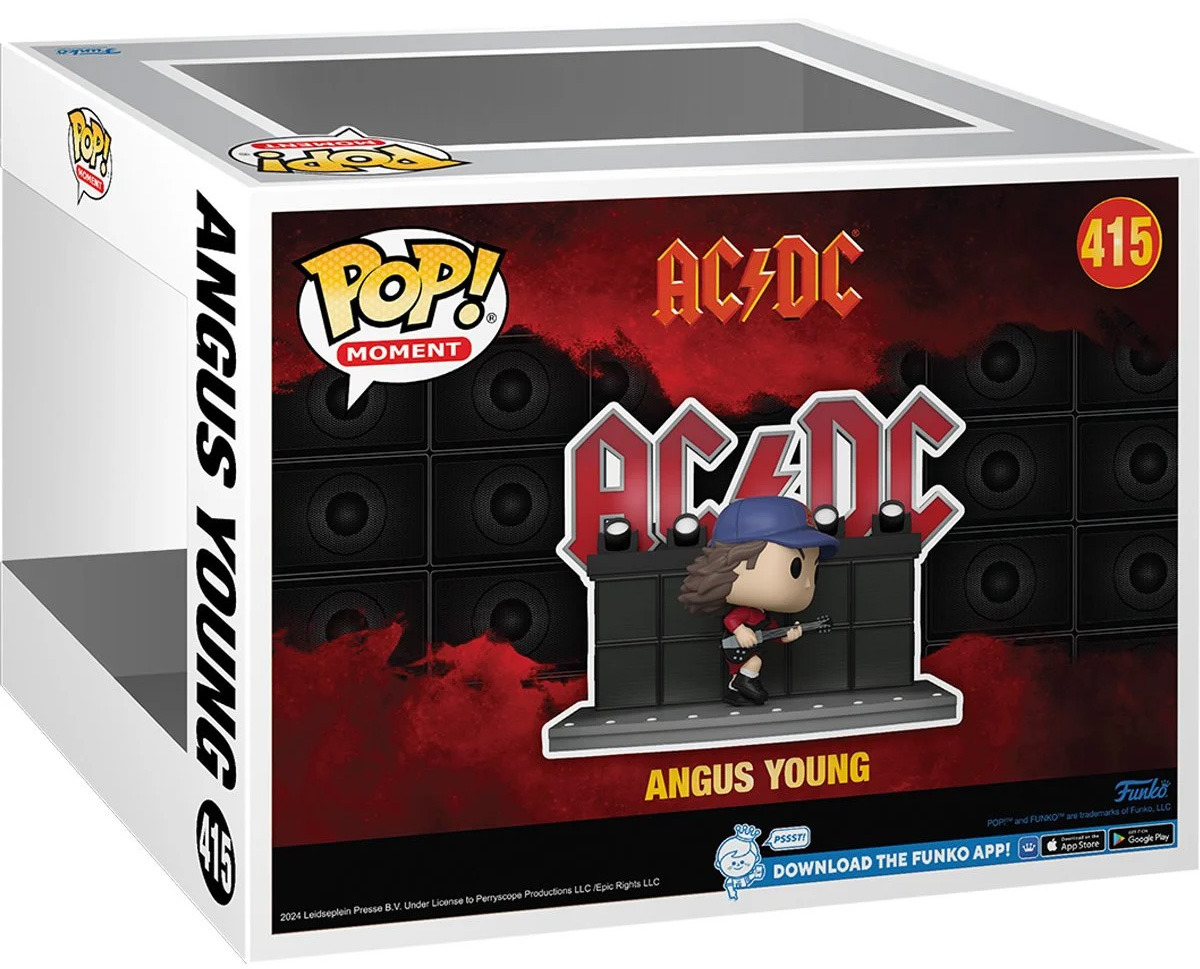 AC/DC Pop! Rocks: Angus Young Dançando no Palco e com Uniforme Verde da Turnê 