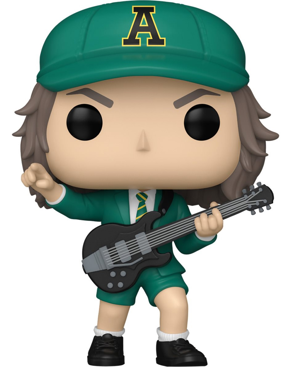 AC/DC Pop! Rocks: Angus Young Dançando no Palco e com Uniforme Verde da Turnê 