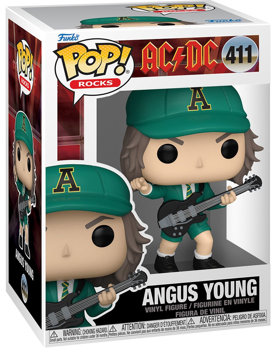 AC/DC Pop! Rocks: Angus Young Dançando no Palco e com Uniforme Verde da Turnê 