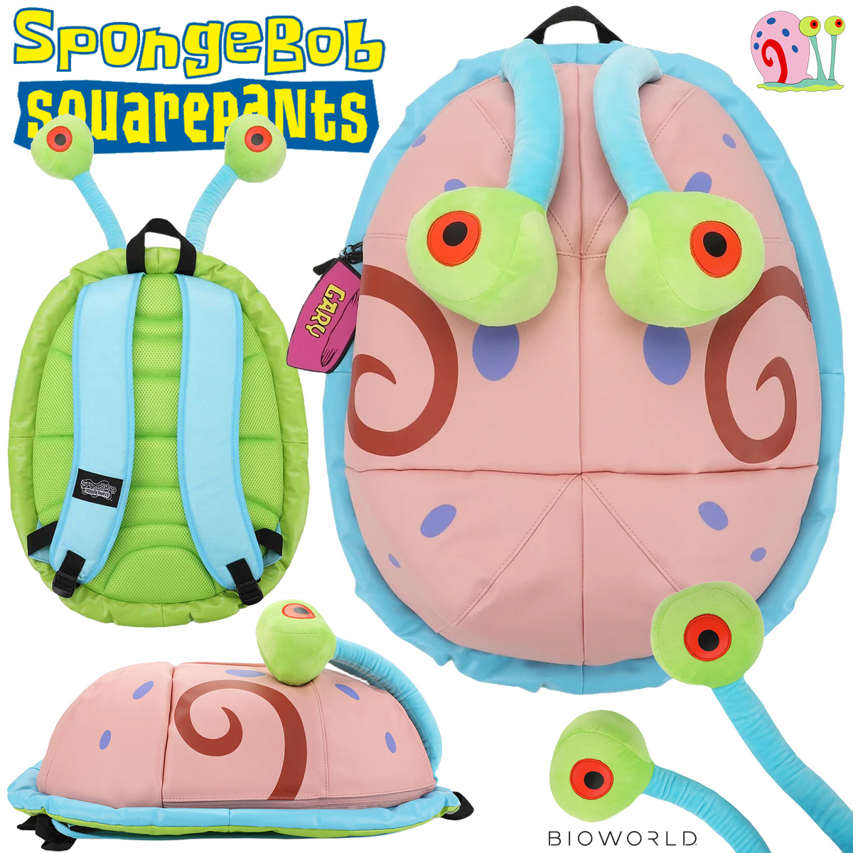 Mochila Gary Caracol com Olhos 3D Bob Esponja Calça Quadrada