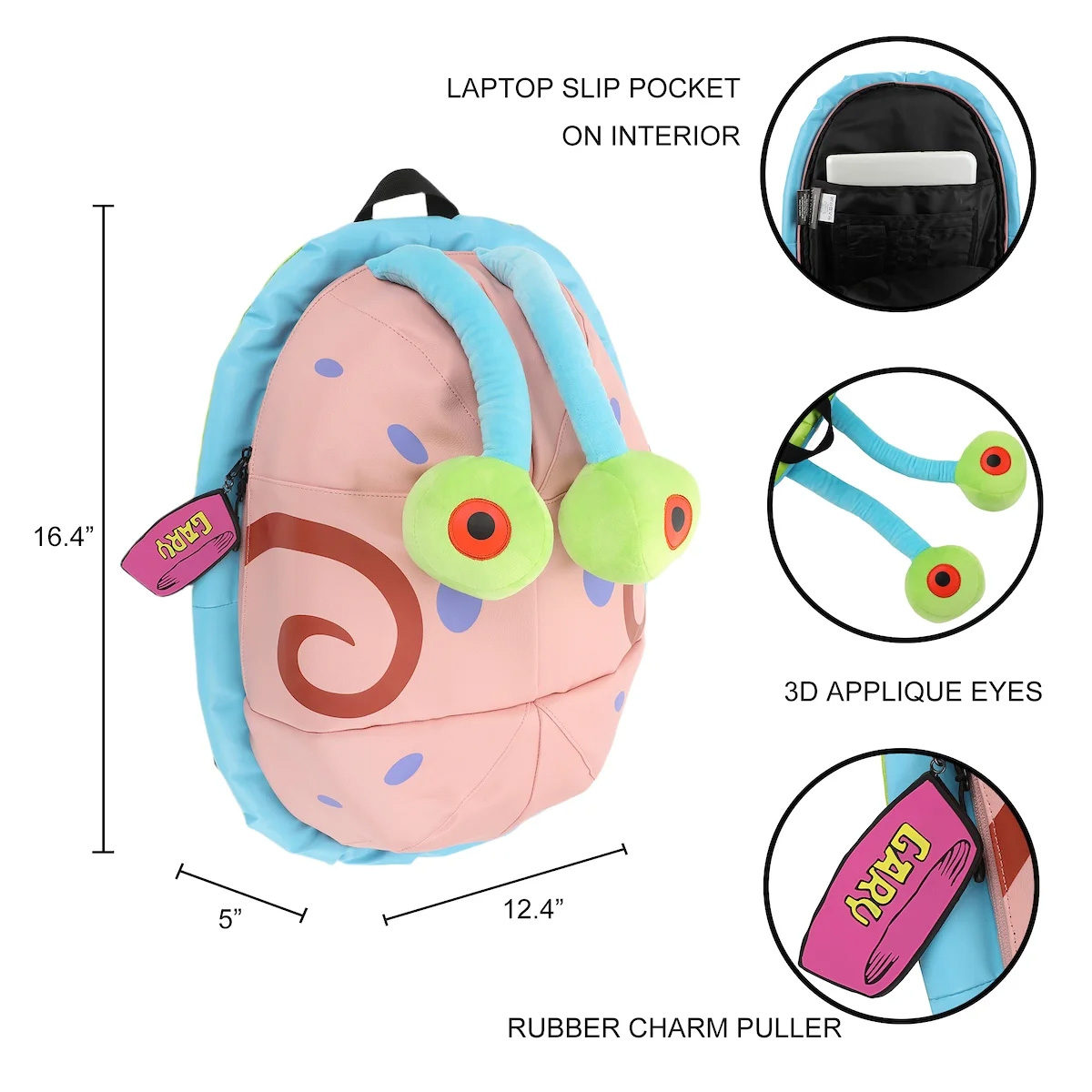 Mochila Gary Caracol com Olhos 3D Bob Esponja Calça Quadrada