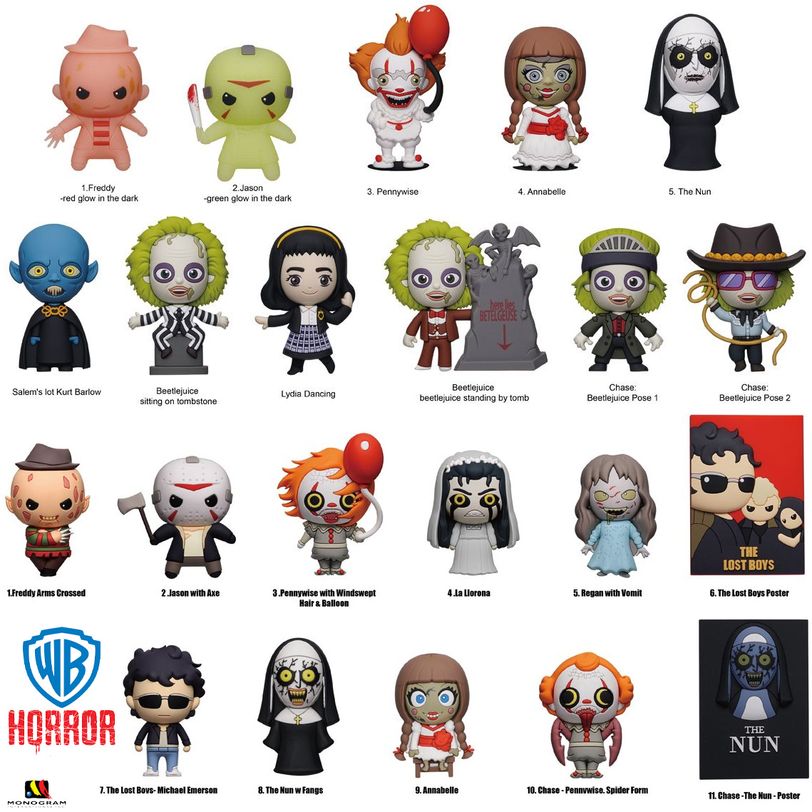 Chaveiros dos Filmes de Terror da Warner Bros. 3D Figural Bag Clips (Blind-Box)