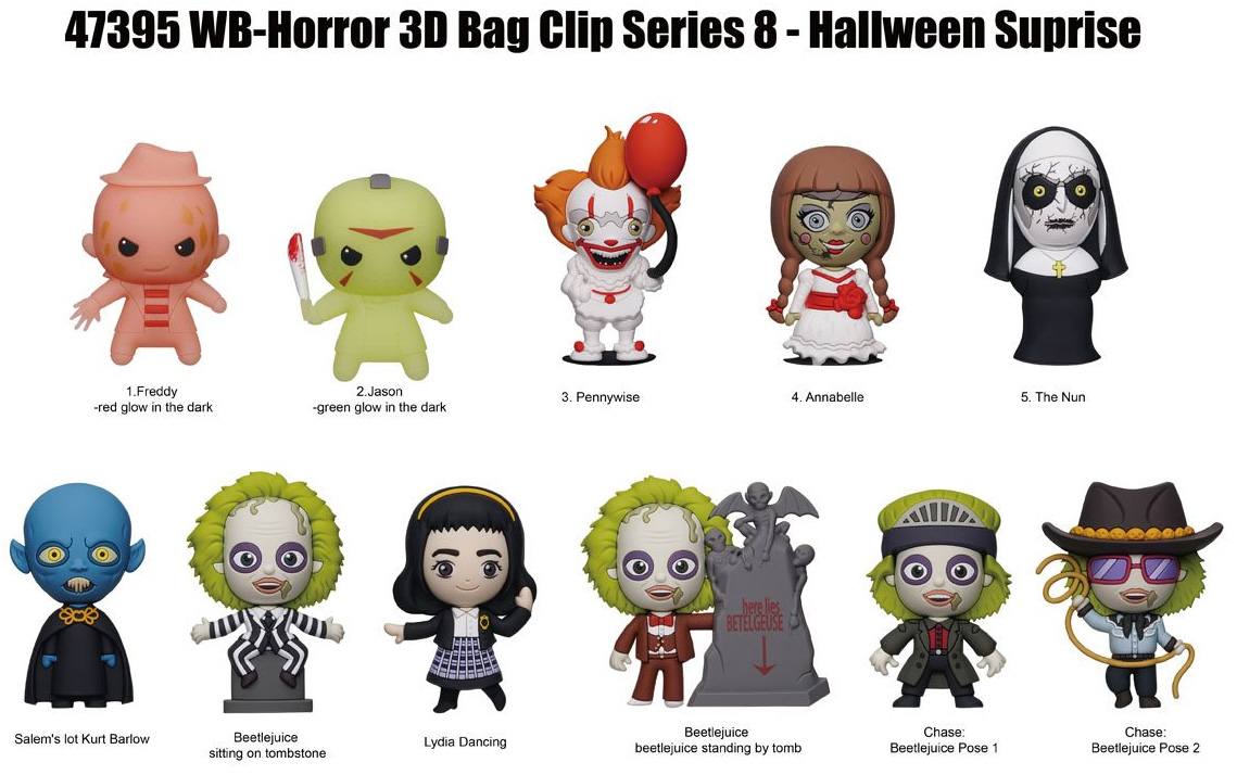 Chaveiros dos Filmes de Terror da Warner Bros. 3D Figural Bag Clips (Blind-Box)