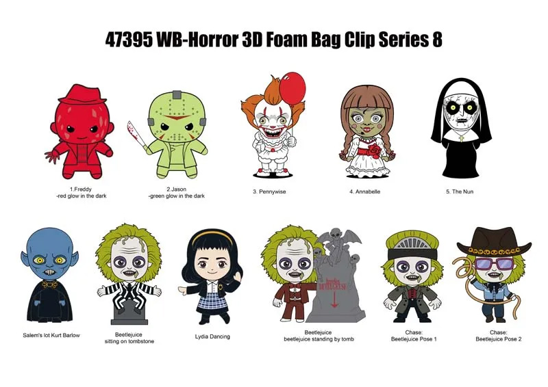 Chaveiros dos Filmes de Terror da Warner Bros. 3D Figural Bag Clips (Blind-Box)