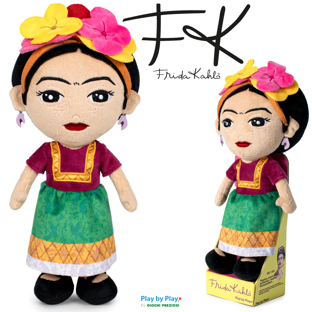 Boneca de Pelúcia Frida Kahlo com 32 cm de Altura