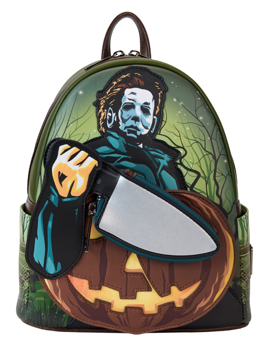 Mini-Mochila Michael Myers Halloween com Faca Bolsa e Abóbora Fosforescente