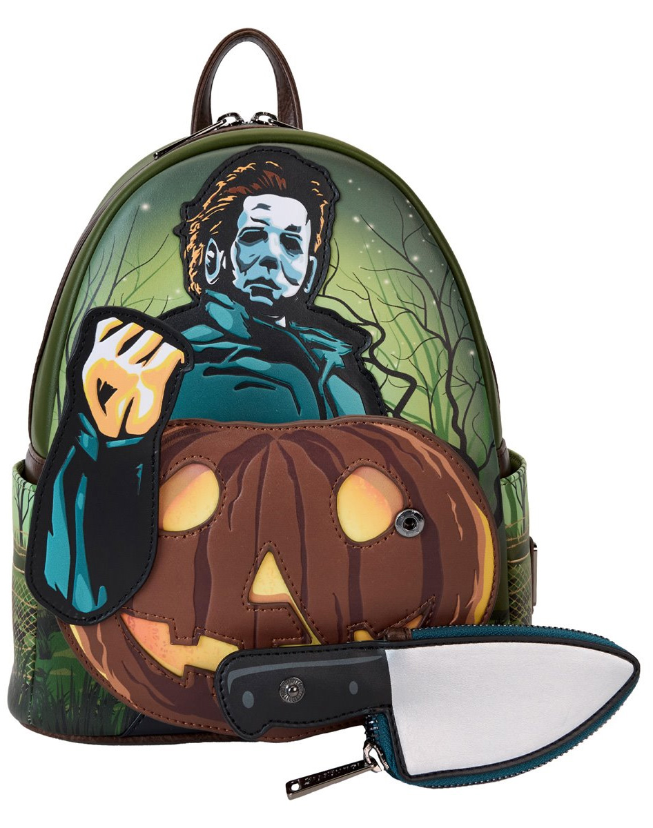 Mini-Mochila Michael Myers Halloween com Faca Bolsa e Abóbora Fosforescente