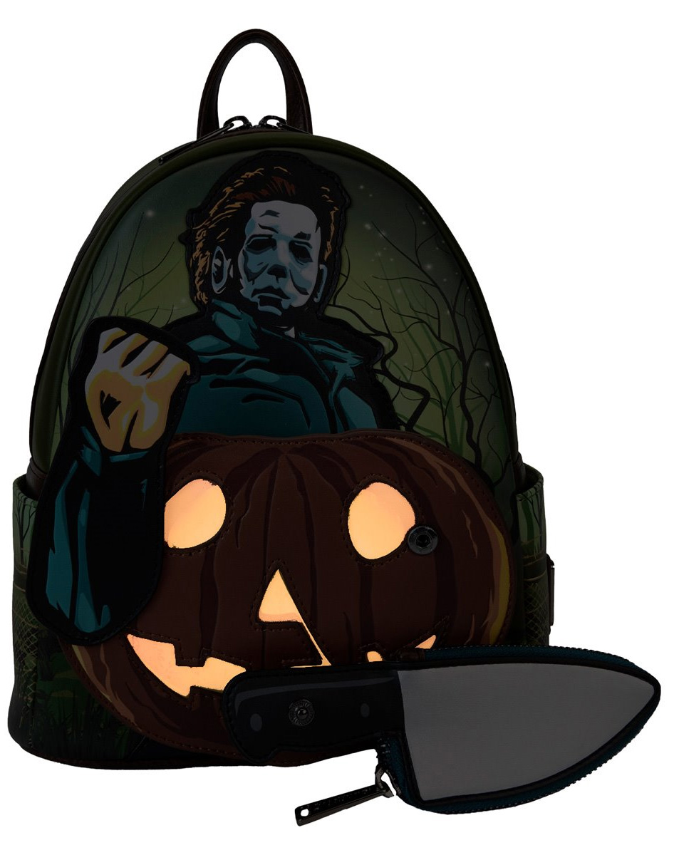 Mini-Mochila Michael Myers Halloween com Faca Bolsa e Abóbora Fosforescente