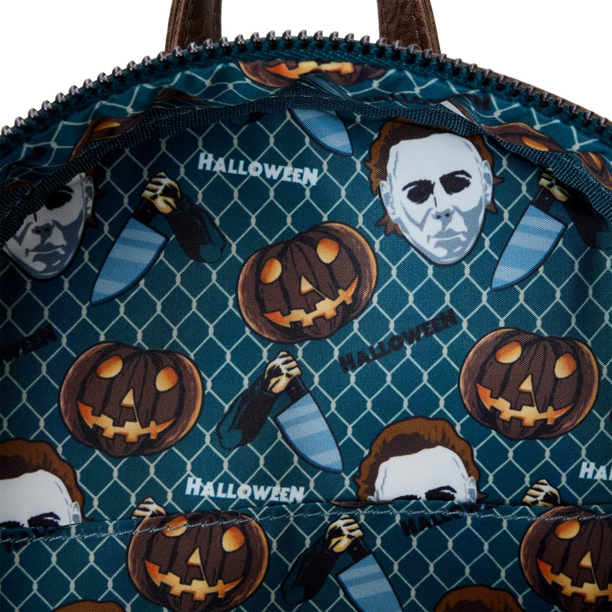 Mini-Mochila Michael Myers Halloween com Faca Bolsa e Abóbora Fosforescente