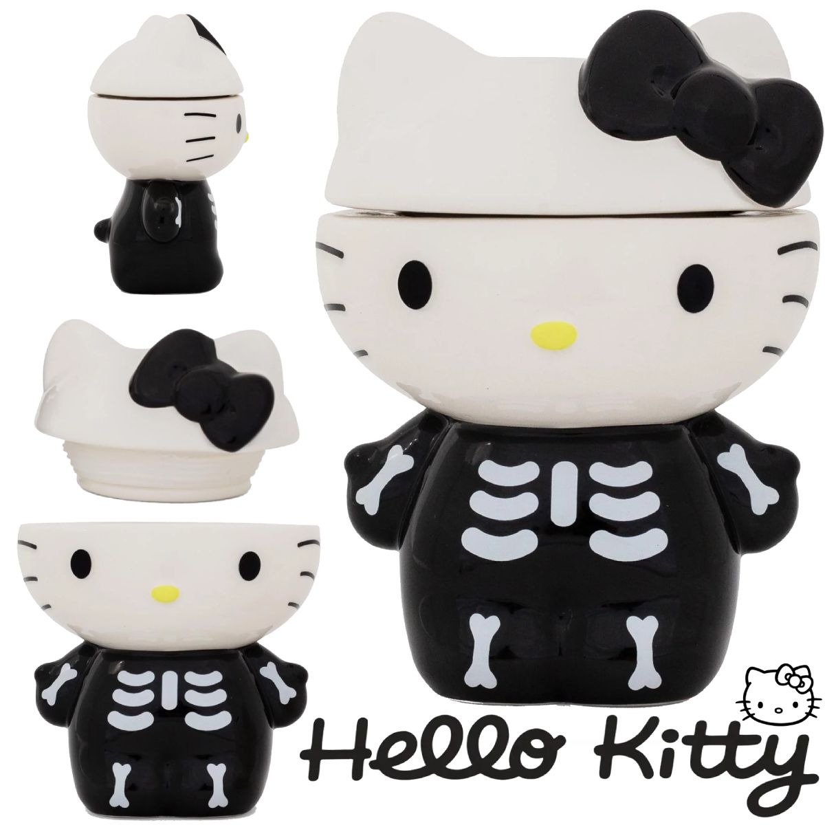 Pote de Cookies e Guloseimas Hello Kitty com Fantasia de Esqueleto para o Halloween