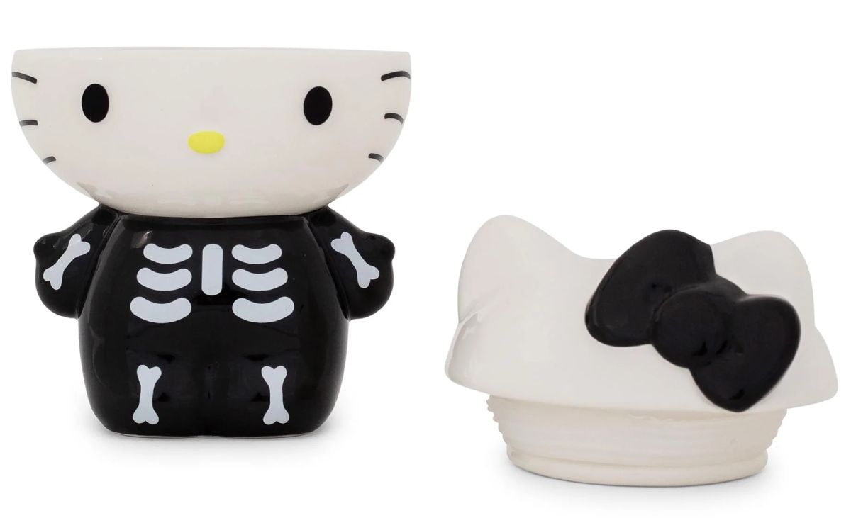 Pote de Cookies e Guloseimas Hello Kitty com Fantasia de Esqueleto para o Halloween