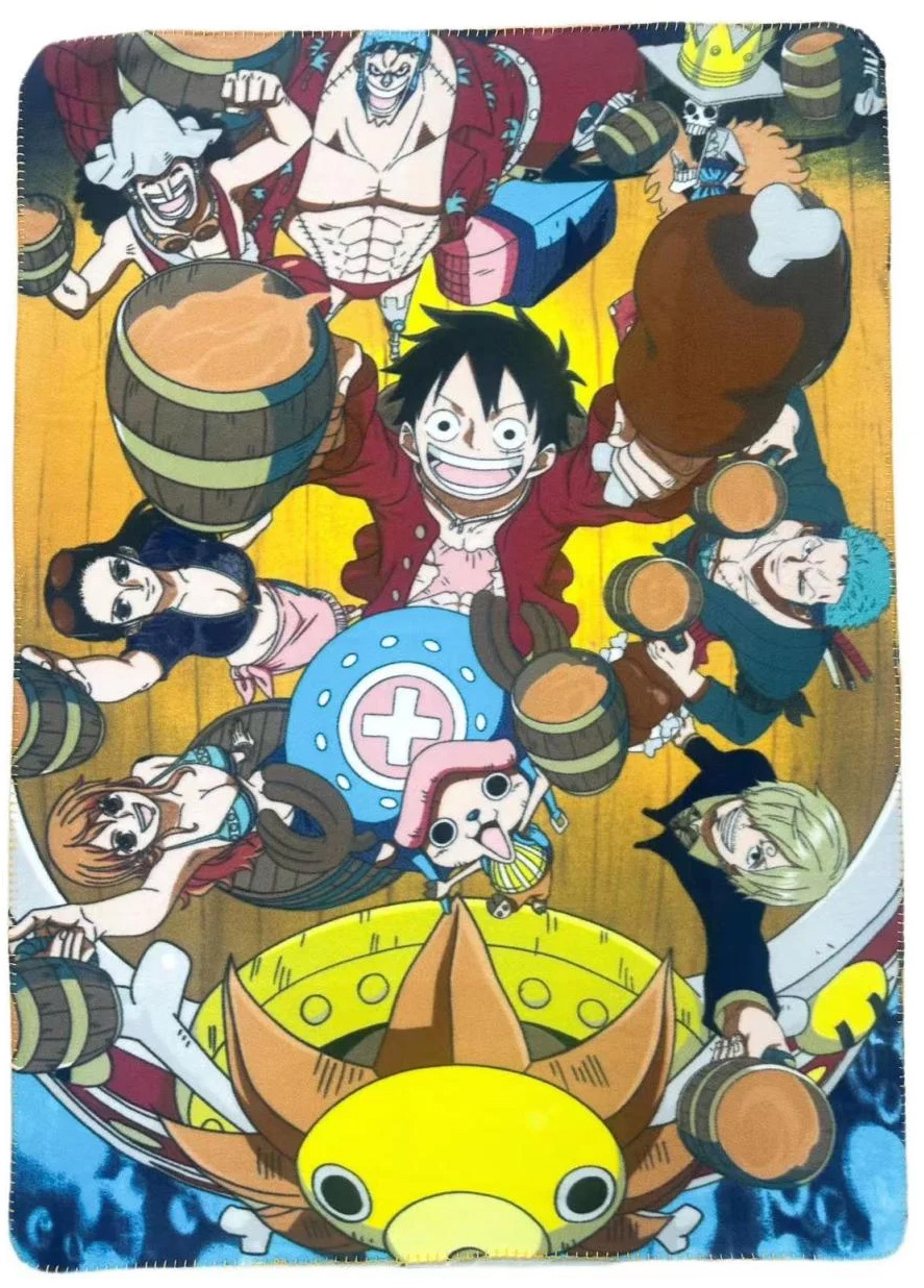 One Piece Throw Blanket with the Hat Pirates on the Thousand Sunny Ship