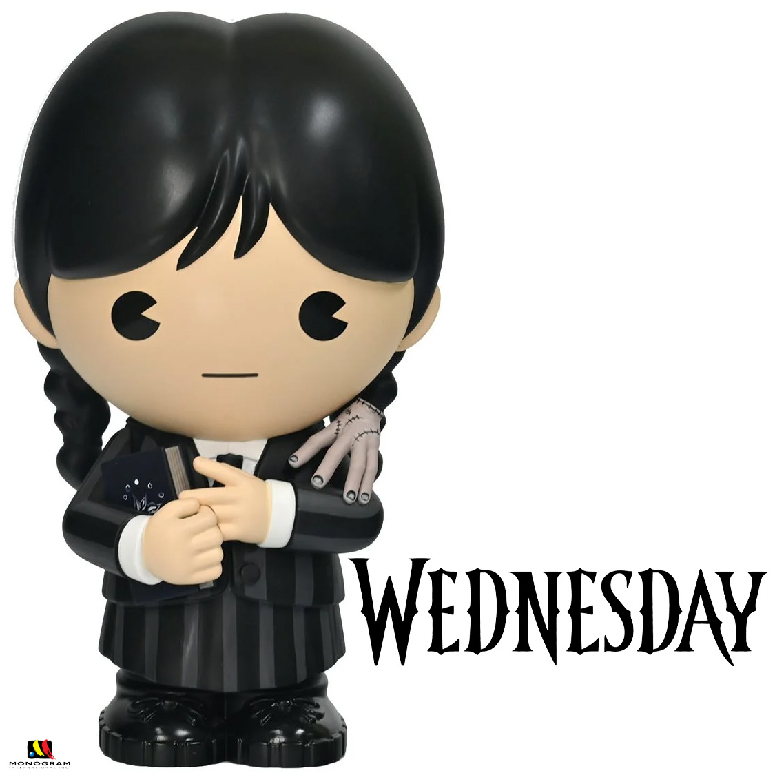 Cofrinho Wandinha Addams e Mãozinha PVC Figural Bank em Estilo Chibi (Wednesday)