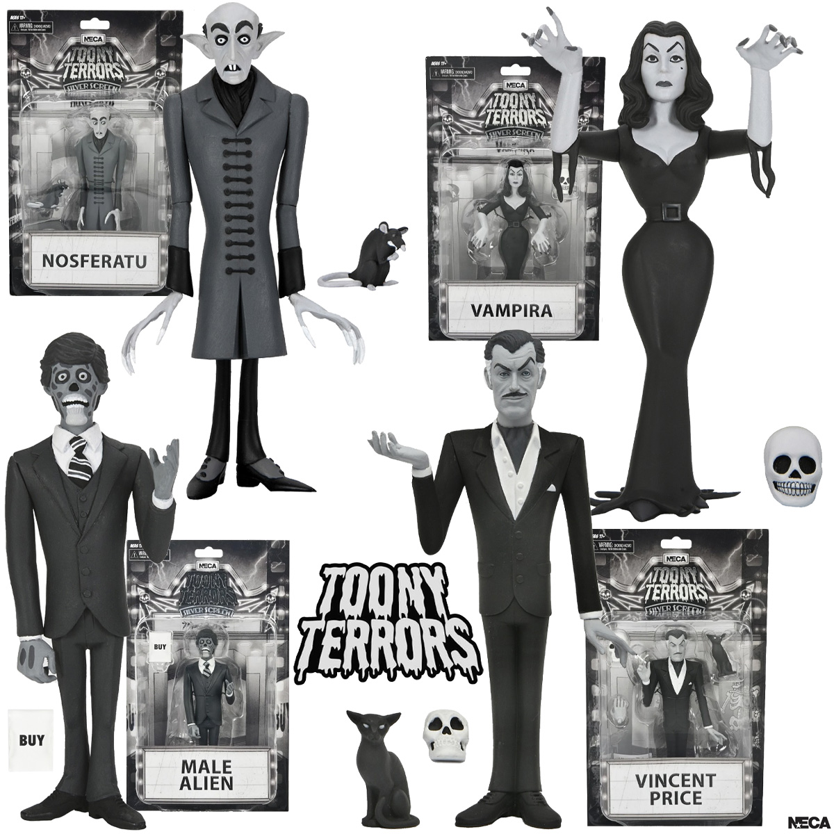 Figuras Toony Terrors “Silver Age” em Preto-e-Branco