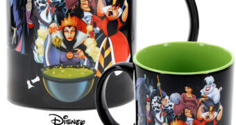 Caneca Vilãs Disney com Rainha Má, Malévola, Ursula, Cruella, Dr. Facilier, Gothel, Capitão Gancho e Rainha de Copas