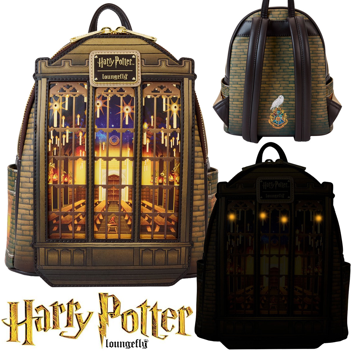 Mini-Mochila Harry Potter Grande Salão do Castelo de Hogwarts com LEDs