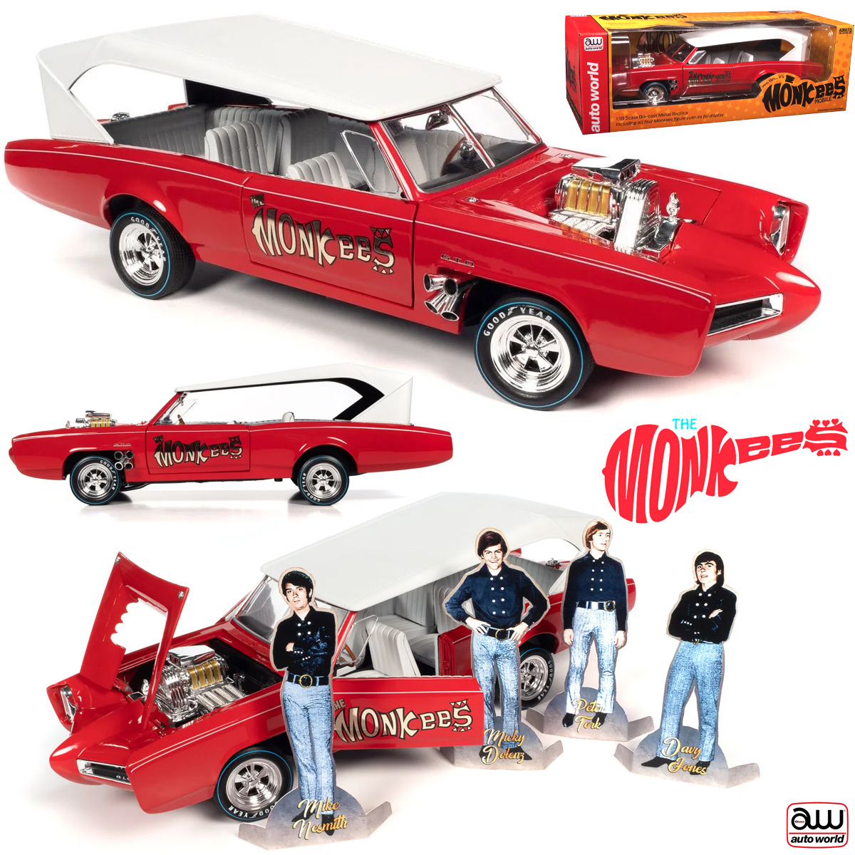 Carro Monkeemobile Hot Rod Die-Cast da Banda The Monkees em escala 1:18