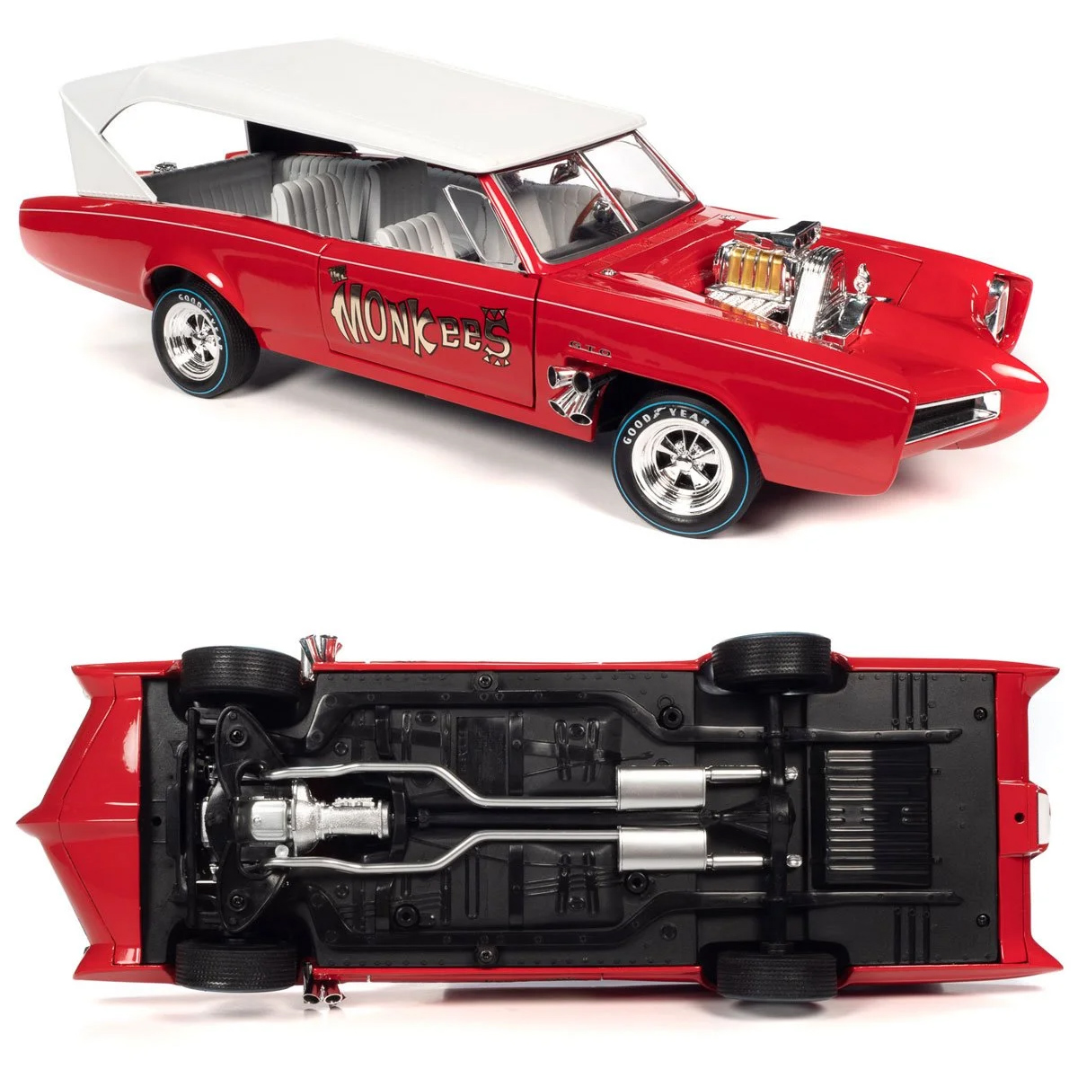 Carro Monkeemobile Hot Rod Die-Cast da Banda The Monkees em escala 1:18