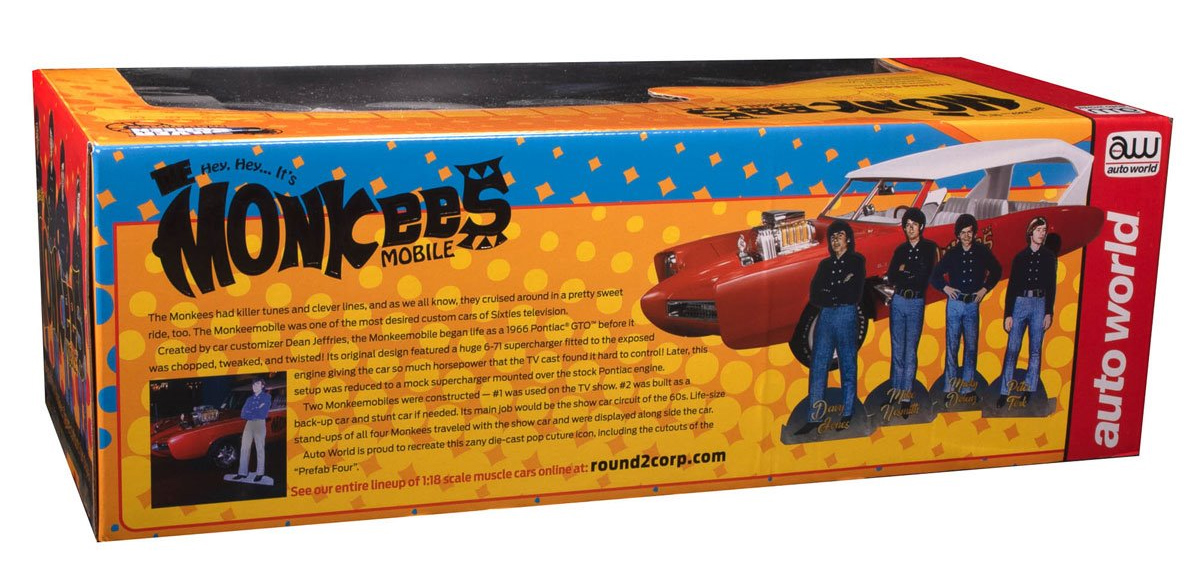 Carro Monkeemobile Hot Rod Die-Cast da Banda The Monkees em escala 1:18