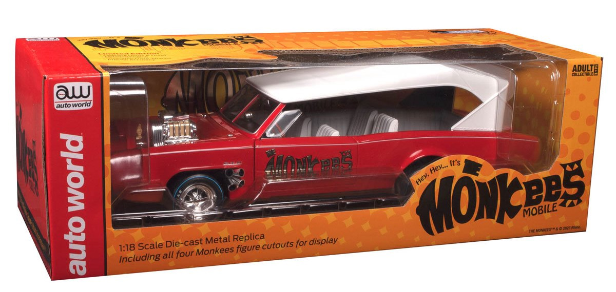 Carro Monkeemobile Hot Rod Die-Cast da Banda The Monkees em escala 1:18