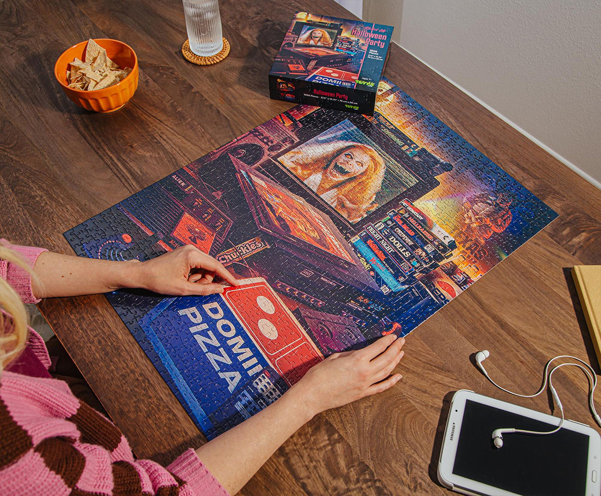 Halloween Pizza Party Puzzle with Art by Rachid Lotf and 1,000 Pieces