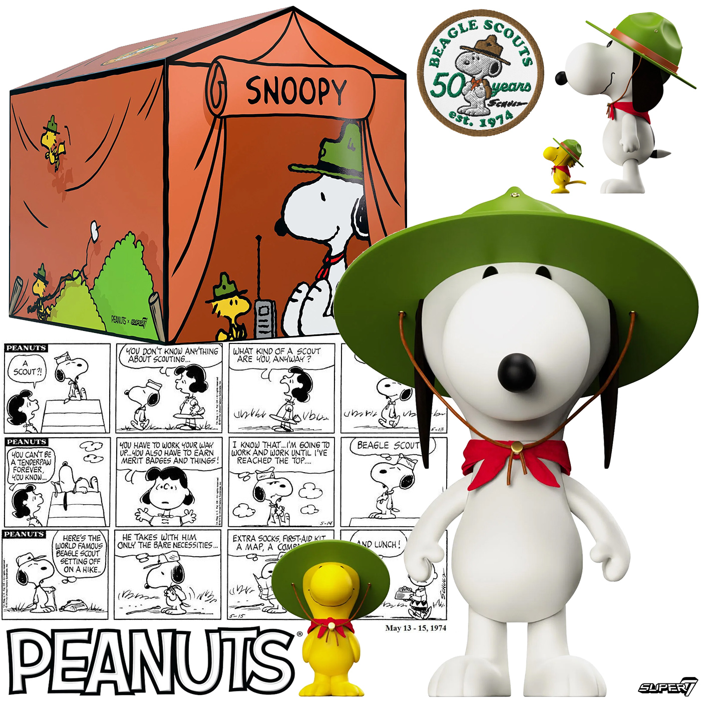 Bonecos Gigantes Peanuts SuperSize: Snoopy Beagle Scout e Woodstock