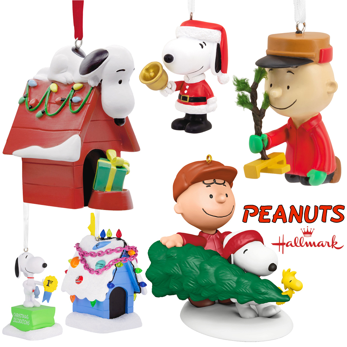 Enfeites de Natal Peanuts Hallmark com Charlie Brown e Snoopy