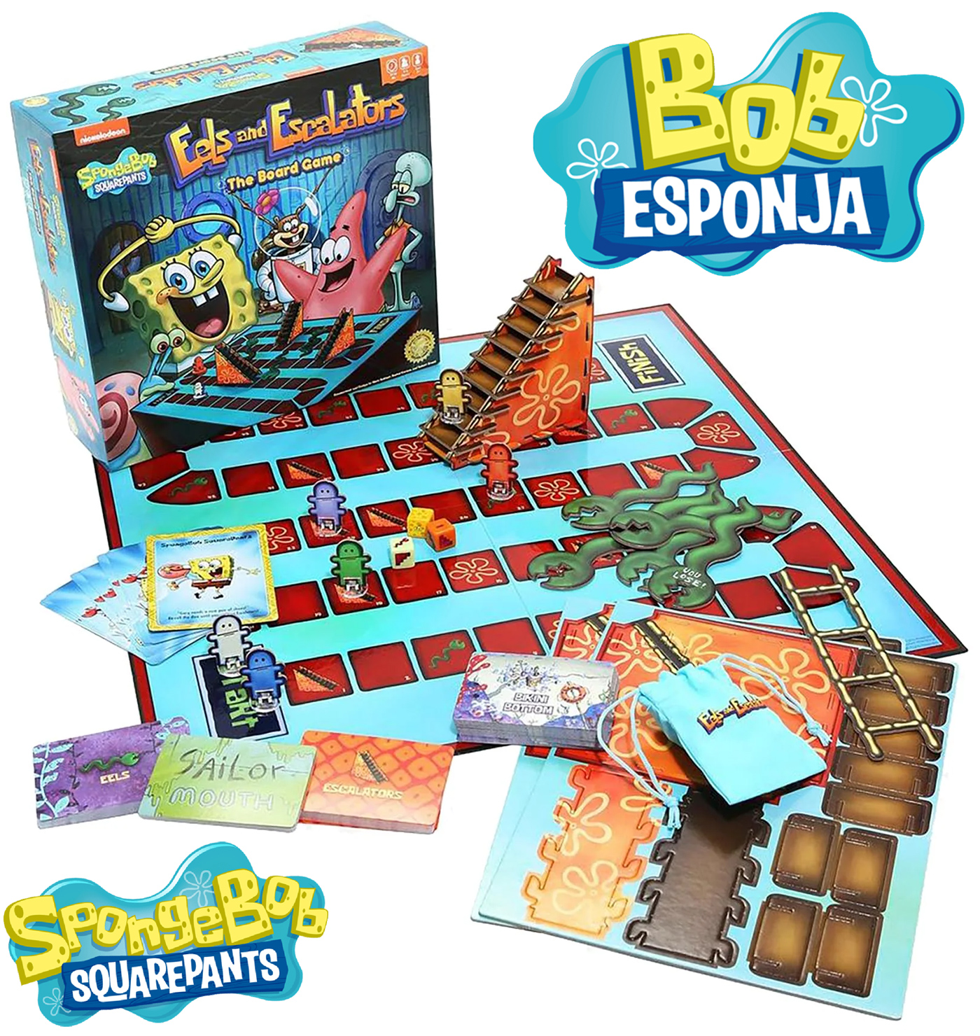 Jogo de Tabuleiro  Bob Esponja Calça Quadrada “Eels And Escalators” (Enguias e escadas Rolantes)