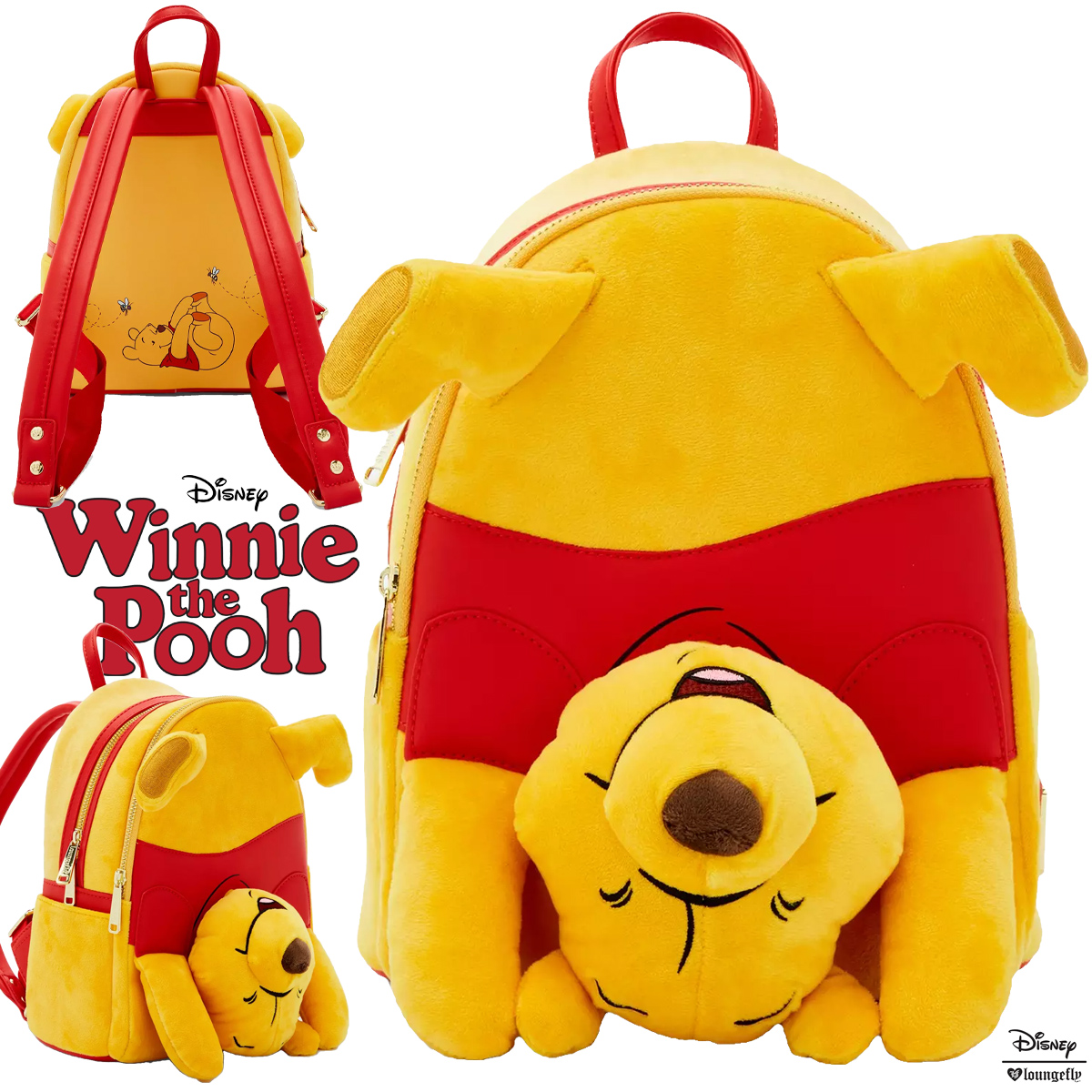 Mini-Mochila de Pelúcia Ursinho Pooh de Cabeça para Baixo