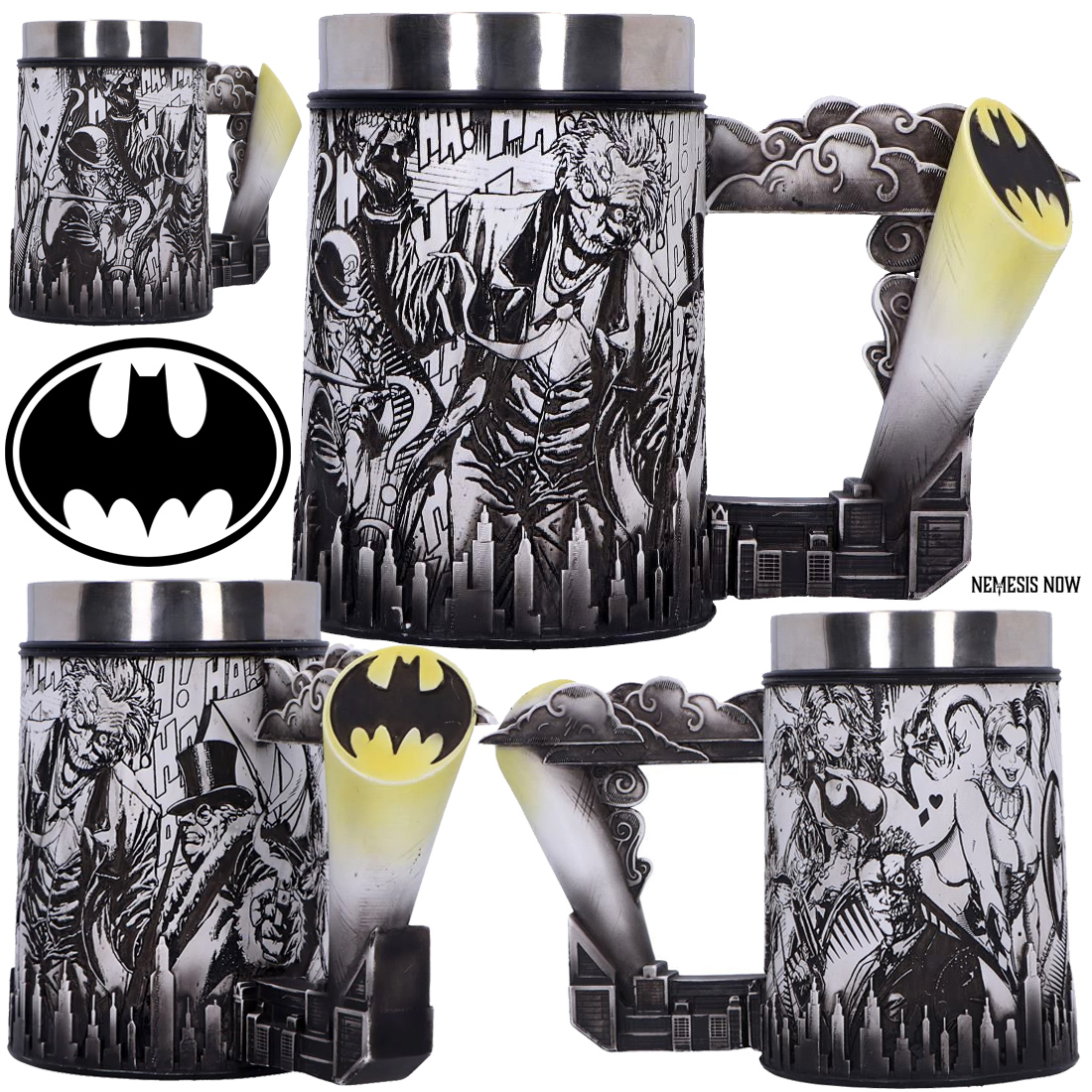 Caneca Tankard Batman Super-Vilões dos Quadrinhos em Preto-e-Branco