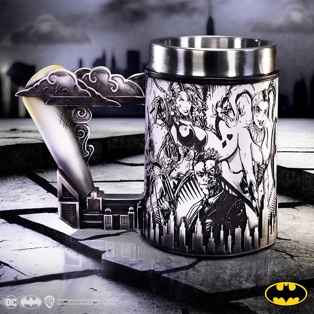 Caneca Tankard Batman Super-Vilões dos Quadrinhos em Preto-e-Branco