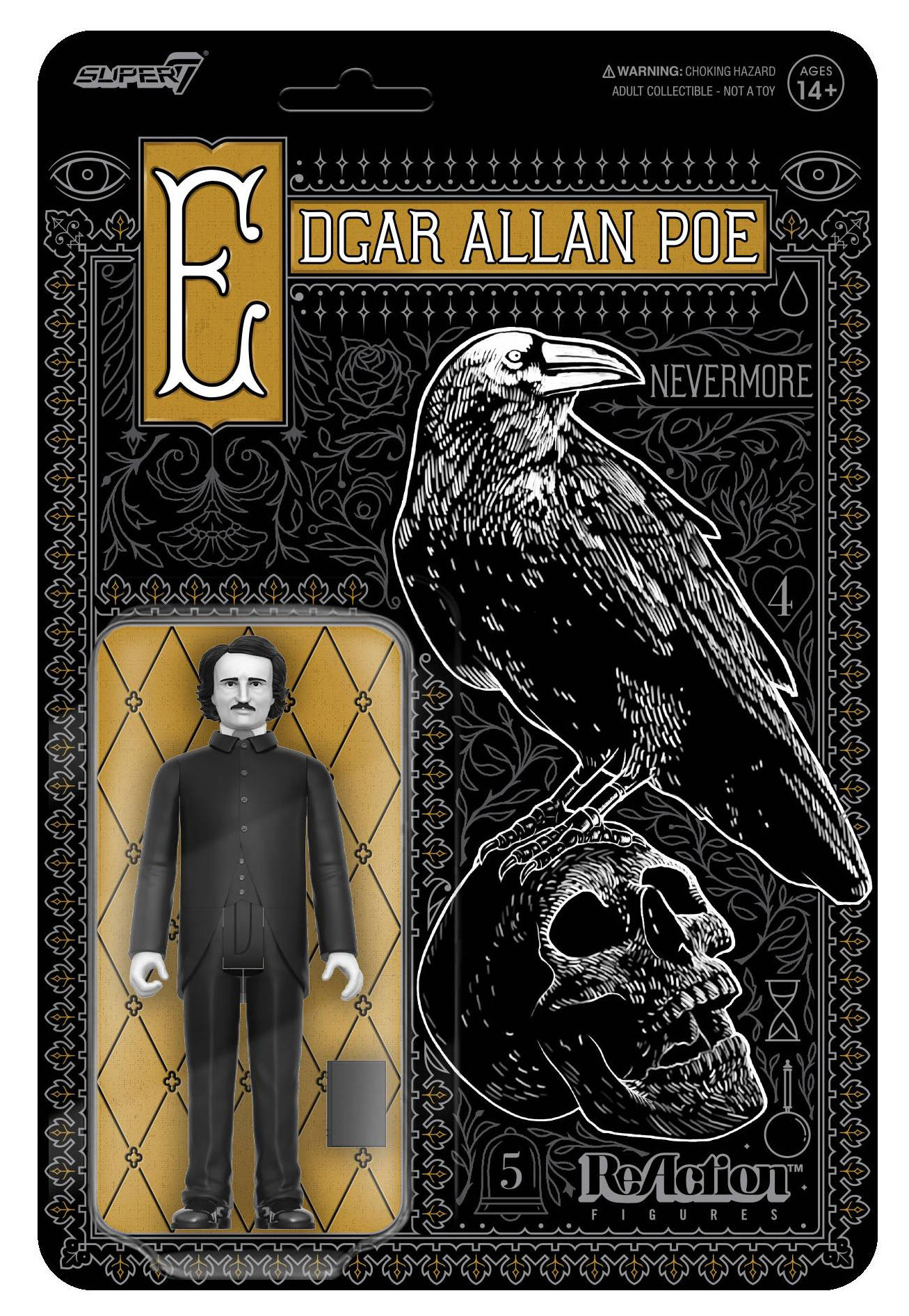 Action Figure Edgar Allen Poe ReAction em Preto e Branco