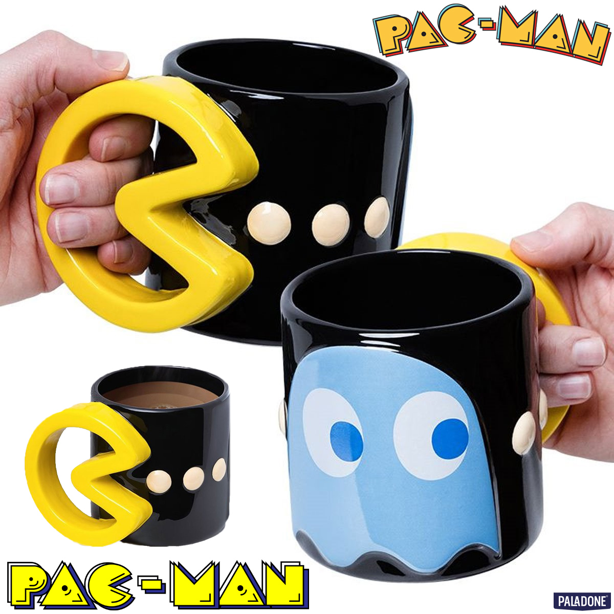 Caneca Esculpida Pac-Man em 3D com Fantasminha Inky em Relevo