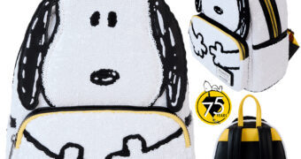 Mini-Mochila Snoopy com Lantejoulas Brancas – Peanuts 75 Anos