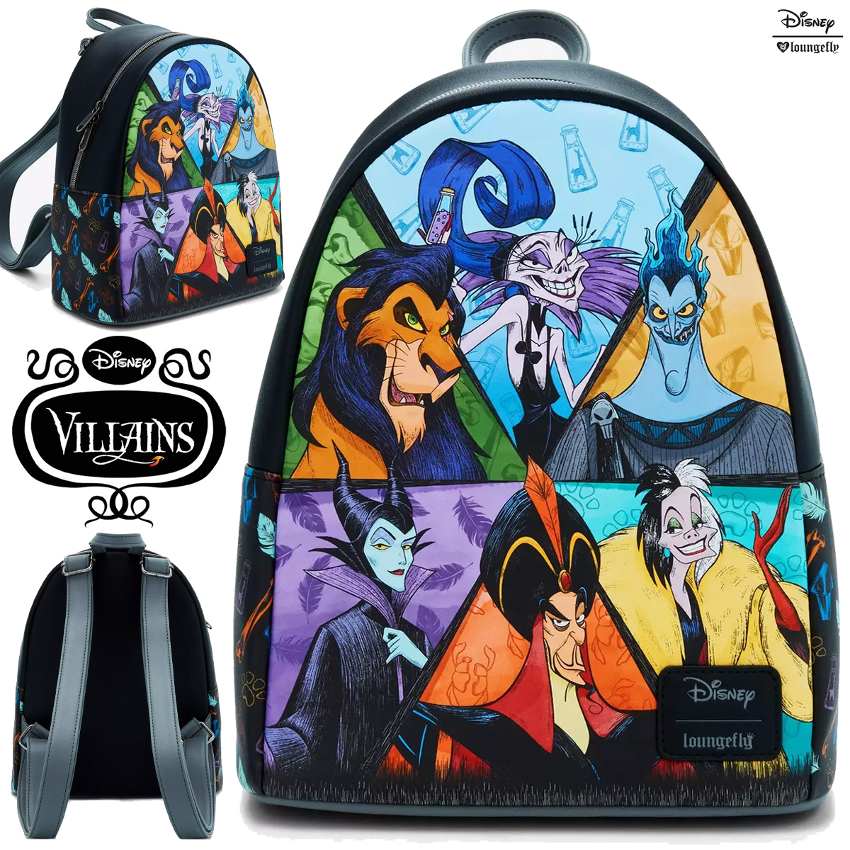 Mini-Mochila “Disney Villains” com Malévola, Cruella, Jafar, Yzma, Hades e Scar