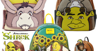 Trio de Mini-Mochilas do Ogro Shrek com Burro e Gato de Botas (Loungefly)