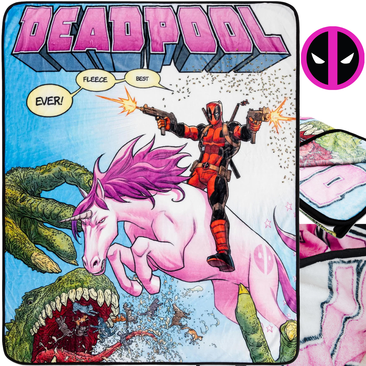 Cobertor de Lance Deadpool em Unicórnio Rosa “Best Fleece Ever”