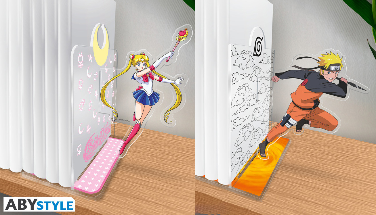 Apoios de Livros Acryl Bookends Naruto Shippuden e Sailor Moon
