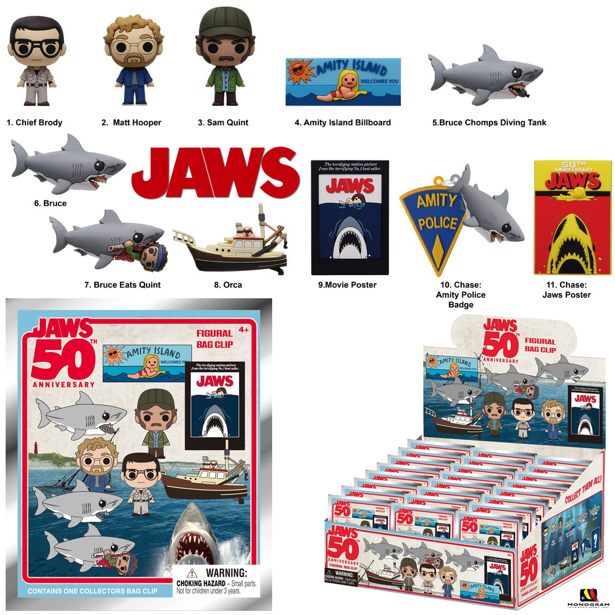 Chaveiros Tubarão (Jaws) 50 Anos 3D Figural Bag Clip (Blind-Bag)
