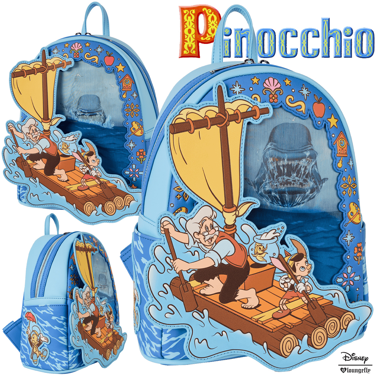 Mini-Mochila Lenticular Pinóquio e Gepeto Atacados pela Baleia Monstro (Disney)