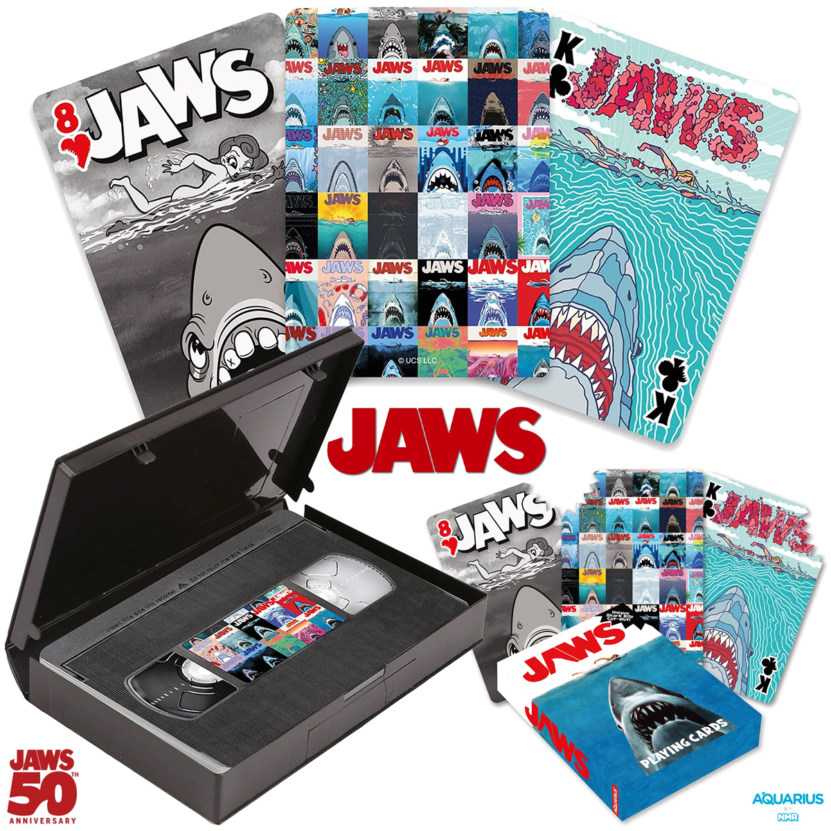 Baralhos Tubarão (Jaws) 50 Anos em Caixa de VHS e com Cartas Mordidas