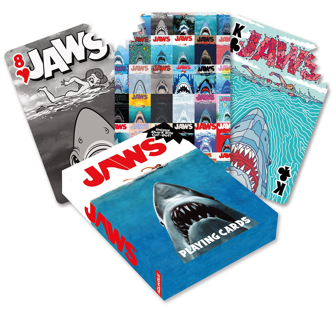Baralhos Tubarão (Jaws) 50 Anos em Caixa de VHS e com Cartas Mordidas