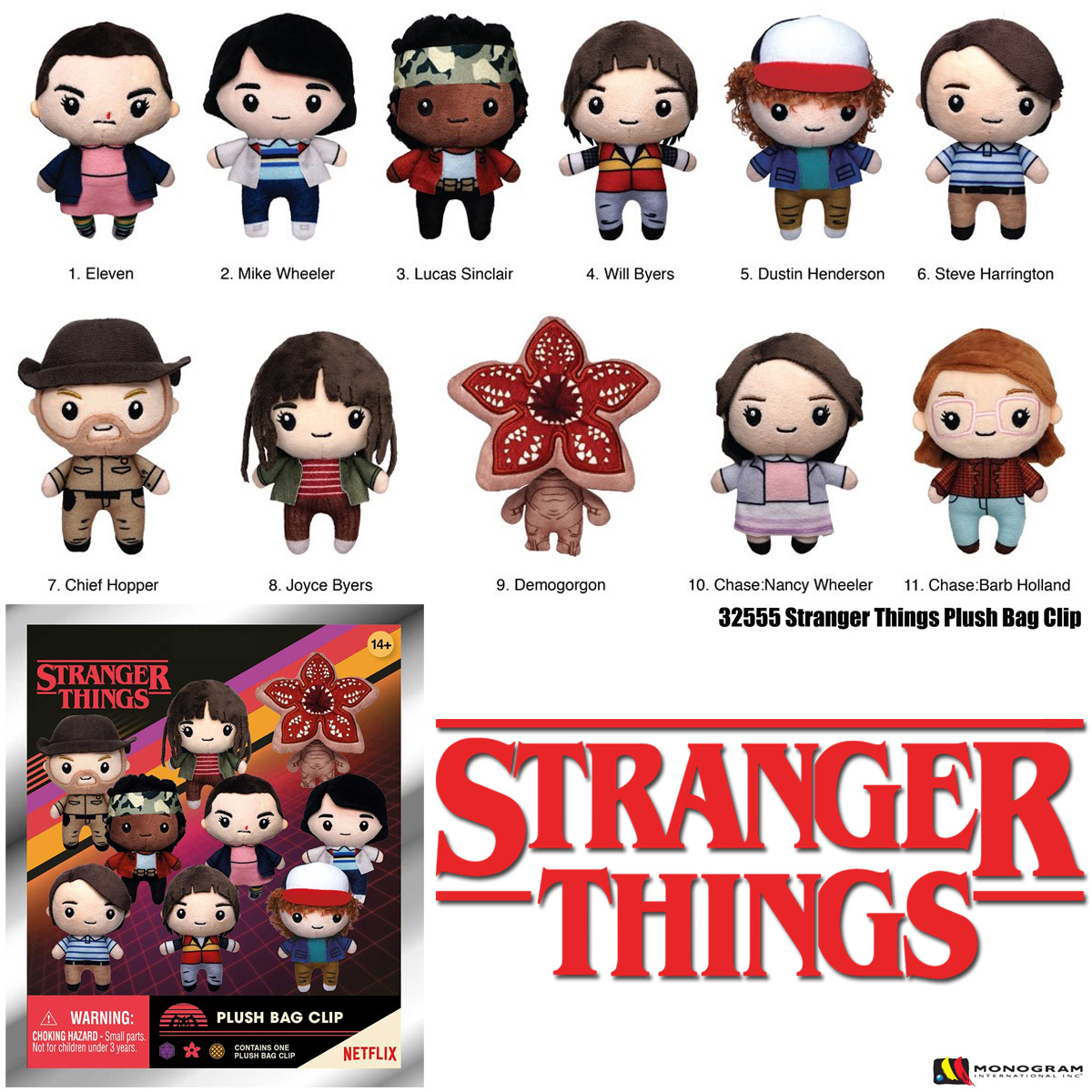 Chaveiros de Pelúcia Stranger Things 3D Plush Bag Clips (Blind-Bag)