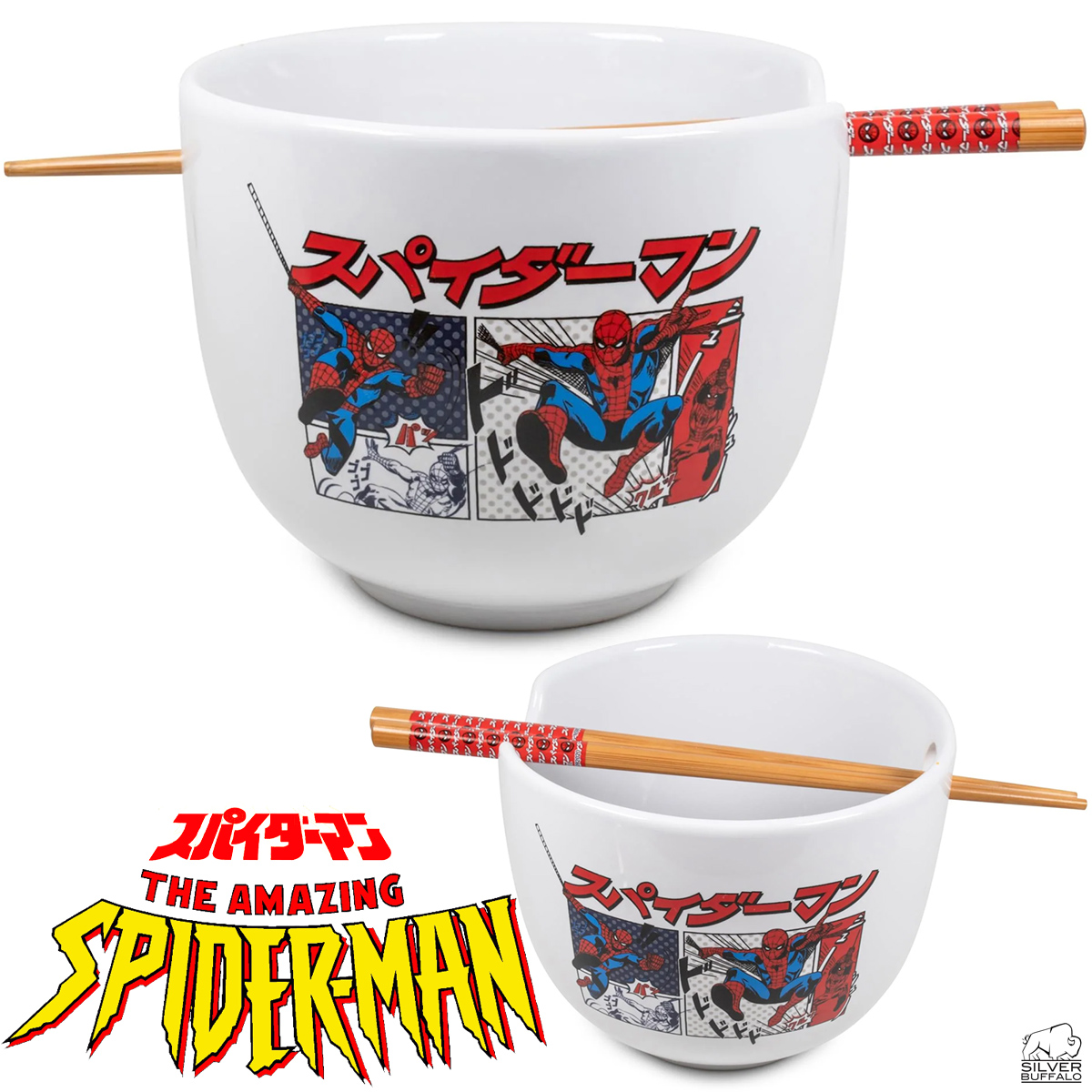 Tigela Ramen Homem-Aranha em Estilo Mangá Japonês