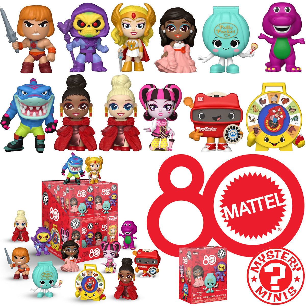 Mini-Figuras Mattel 80 Anos Mystery Minis com He-Man, Barbie, Polly Pocket e View-Master